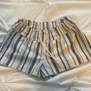 Roxy Striped High Waist Shorts in Navy and Cream